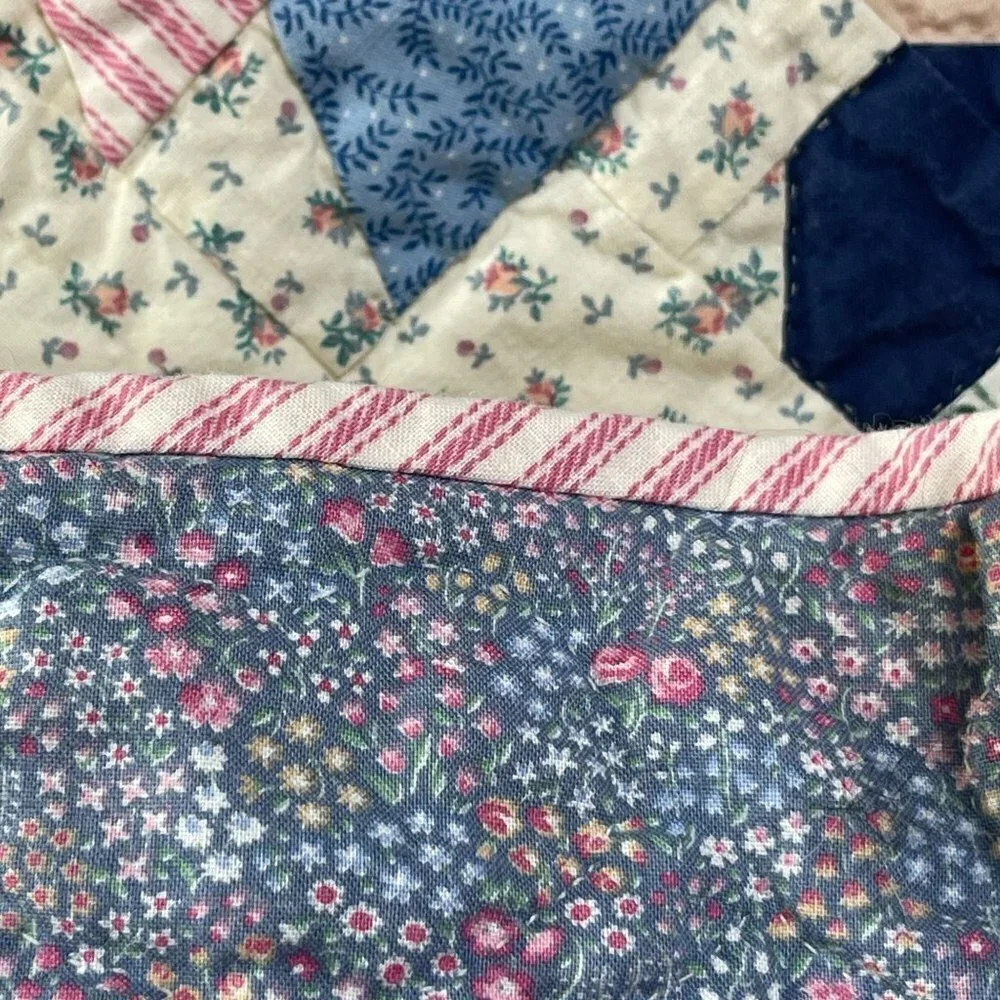 Small Child's Baby Bed Patchwork Quilt Girl Friends Pink Blue Floral 34